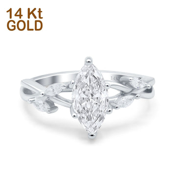 14K White Gold Infinity Twist Marquise Art Deco Engagement Wedding Bridal Ring Round Simulated Cubic Zirconia